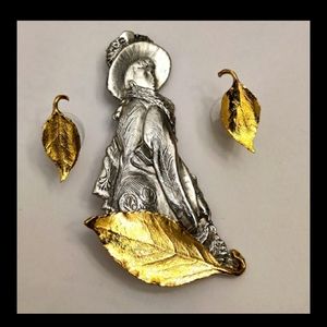 Vintage J.L. Morin Sterling Silver Wearable Art Brooch & Earrings Set